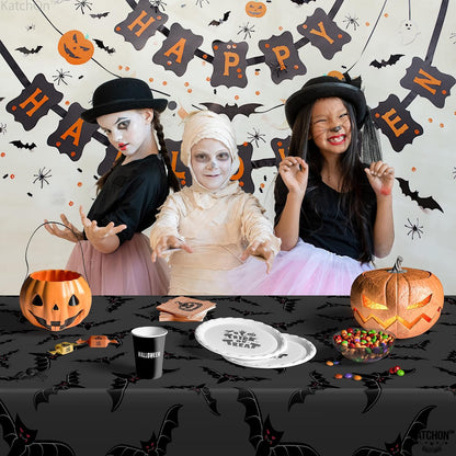 KatchOn Bat Halloween Tablecloth Plastic 54x90 Inch, Pack of 3