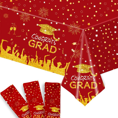 KatchOn, Red and Gold Graduation Tablecloth - 108x54 Inch, Pack of 3 | Congrats Grad Tablecloth | Red and Gold Graduation Decorations 2026 | 2026 Graduation Table Decorations