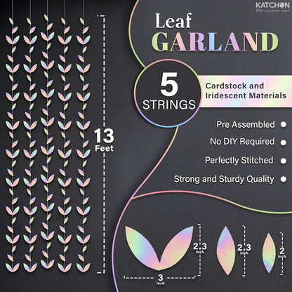 KatchOn, Iridescent Leaf Garland - Pack of 5 | Holographic Hanging Leaves Party Decorations | Iridescent Party Decorations | Holiday, Bridal Shower Decorations Supplies | Anniversary Decorations