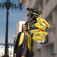 Graduation Decorations 2026 | Black and Gold Graduation Cap Balloon - Big, 32 Inch, Pack of 4 | Congrats Grad Balloons | Graduation Balloons Class of 2026, Graduation Hat Balloons, KatchOn