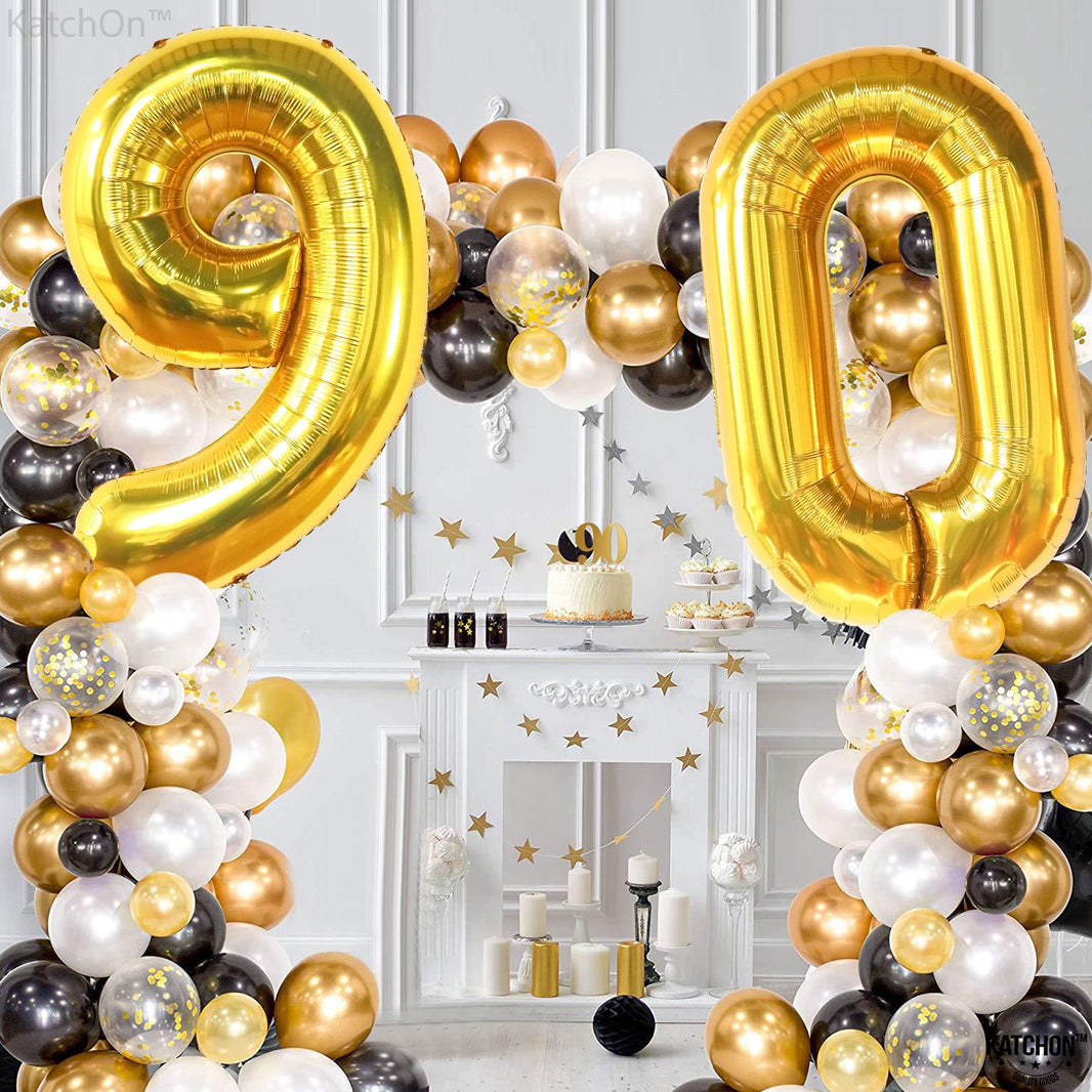 KatchOn, Big Gold 90 Balloon Number - 40 Inch | Gold 90th Birthday Balloons, 90th Birthday Decorations for Men, Women | Number 90 Birthday Balloon | 90 balloon number Birthday Party Decor