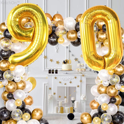 KatchOn, Big Gold 90 Balloon Number - 40 Inch | Gold 90th Birthday Balloons, 90th Birthday Decorations for Men, Women | Number 90 Birthday Balloon | 90 balloon number Birthday Party Decor