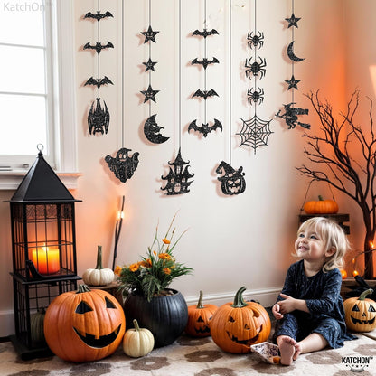 KatchOn Glitter Black Halloween Garland, Pack of 10