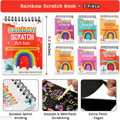 KatchOn Rainbow Scratch Art Notebook Set, Pack of 57 | Scratch Paper Art Party Favors for Kids, Bulk Classroom Birthday Gifts for Student Mini Rainbow Scratch Notebook