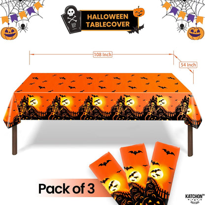 KatchOn Orange Tablecloth Plastic 54x108 Inch, Pack of 3