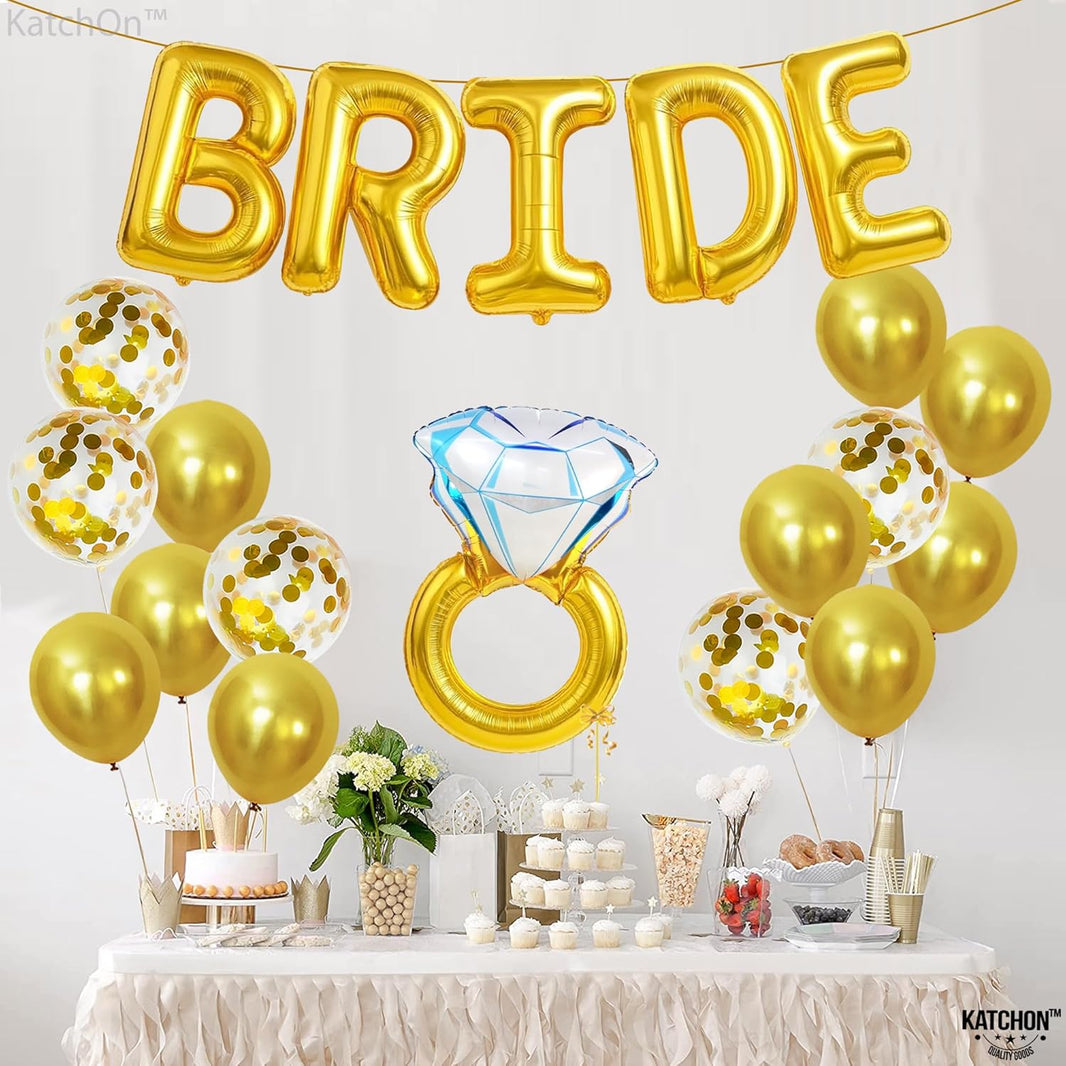 KatchOn, Giant Bride Balloons Gold - 32 Inch | Bachelorette Party Decorations | Bachelorette for Bridal Shower Decorations | Gold Bridal Balloons | Ring Balloon, Bride Decorations