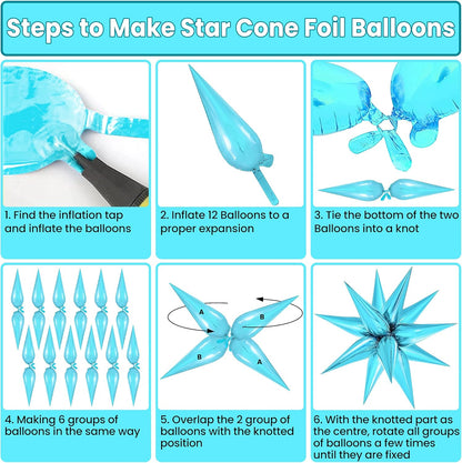 KatchOn, Light Blue Star Cones, 26 Inch - Pack of 50, Turquoise Starburst Balloon for Winter Decorations, Baby Shower, Christmas, Unisex, Number of Pieces 62