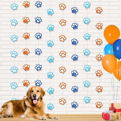 KatchOn, Dog Banner Garland Decorations - Large 6.5 Feet, 8 Strings | Puppy Party Decor | Blue and Orange Dog Birthday Party Decorations | Puppy Birthday Party Supplies, Dog Paw Print Party Supplies