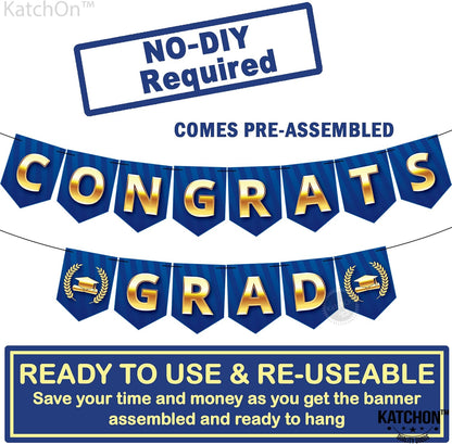 KatchOn, Blue and Gold Congrats Grad Banner - Big, 10 Feet, No DIY | Graduation Banner for 2026 | Grad Party Decorations | Congrats Grad Sign, 2026 Graduation Decorations, Graduation Party Decorations