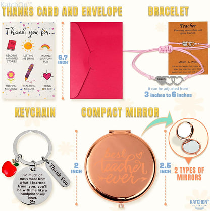 KatchOn Teacher Appreciation Gifts for Women - Unique Teacher Birthday and Back to School Thank You Gifts with Tumbler, Tote Bag, Pouch, Keychain, Bracelet, Compact Mirror, and Thank-You Card