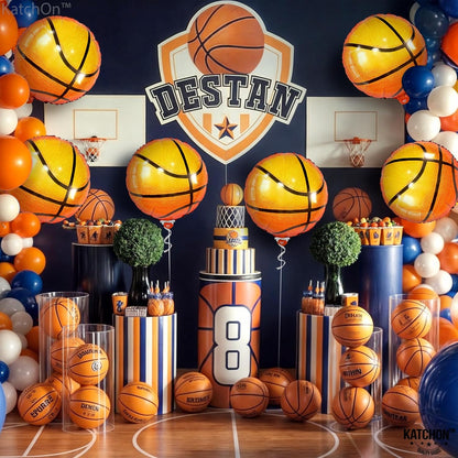 Katchon Orange Foil Basketball Balloons - 18 Inch, Pack Of 6 | Basketball Decorations For basketball Birthday Party Decorations | Space Jam Party decorations | Sports Balloon Arch Kit