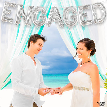 KatchOn, Silver Foil Engaged Balloons Letter - 16 Inch | Engagement Balloons for Engagement Party Decorations | Bachelorette Party Decorations | engagement Party Balloons for decoration