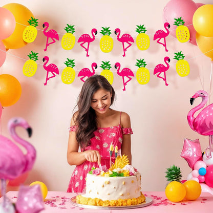 KatchOn, Felt Pineapple Flamingo Garland - 10 Feet, Pre-Strung | Banner for Flamingo Party Decorations | Pineapple Decor for Luau Decorations | Summer Party Decorations