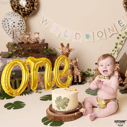 KatchOn, Gold One Balloon - 20 Inch | Script One Balloon | 1st Birthday Decorations Boy, Girls | Golden Birthday Party Decorations | 1 Year Anniversary Decorations