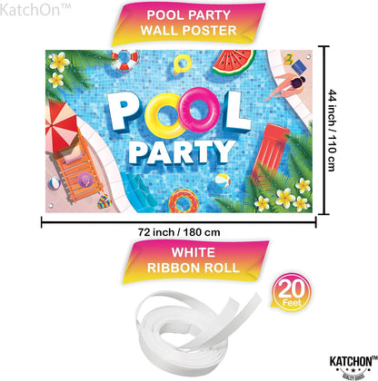 KatchOn Pool Party Banner 72x44 Inch | Pool Party Banner, Pool Party Decorations, Summer Backdrop for Summer Party Decorations