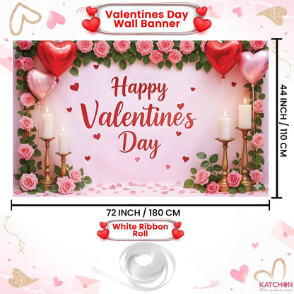 KatchOn, Happy Valentines Day Backdrop - XtraLarge, 72x44 Inch | Pink and Red Valentines Backdrop for Valentines Day Decorations | Happy Valentines Day Sign | Valentines Day Banner, Valentines Décor