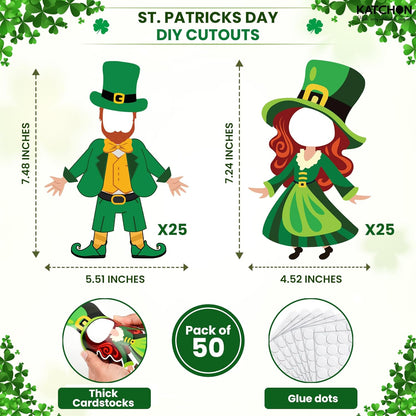 KatchOn, St. Patrick's Day Cutouts for Bulletin Board Decoration - Pack of 50 | DIY Photo Craft Cutout Leprechaun Hat and Dress Suit for St Patricks Day Decorations | Irish March Shamrock Party Decor