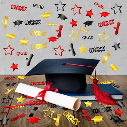KatchOn, Shiny Congrats Grad Confetti 2026 - Pack of 1300 | Black, Red and Gold Graduation Confetti Class of 2026, 2026 Graduation Decorations | Class of 2026 Decorations