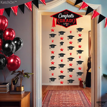 Graduation Decorations 2026, Black and Red Cap Garland - Pack of 2, No DIY | Congrats Grad Garlands for Wall Decor | Cap Garland for Graduation Party Decorations, 2026 Graduation Decoration, KatchOn