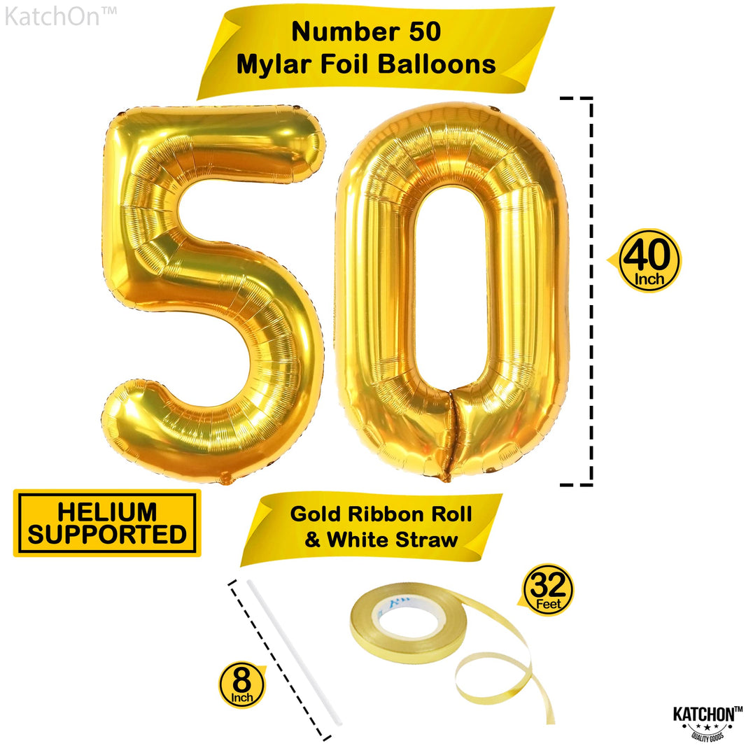 KatchOn, Giant Gold 50 Balloon Number - 40 Inch | 50th Anniversary Balloons for 50th Anniversary Decorations | 50th Birthday Balloons, 50th Birthday Decorations Men | 50th Birthday Decorations Women