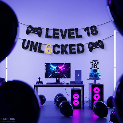 KatchOn, Custom Happy Birthday Banner - DIY Numbers, 10 Feet | Level Up birthday Banner for Any age | Gamer Birthday Party Decorations | Video Game Birthday Decorations for Men, Women, Teens