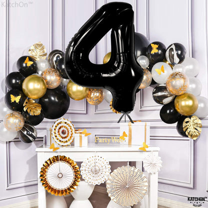 KatchOn, Black Number 4 Balloons - Giant, 40 Inch | Black 4 Balloon Number, 4th Birthday Decorations Boy | 4 Year Old Balloon, 4th Birthday Decorations for Boys | Halloween Birthday Party decorations