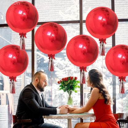 KatchOn, Red Foil Balloons - Big 22 Inch, Pack of 6 | 4D Sphere Metallic Red Balloons for Happy Birthday Decorations, Carnival Decoration, Wedding Decoration, Anniversary Decorations