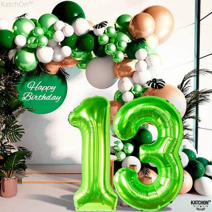 KatchOn, Light Green 13 Balloon Numbers - Big 40 Inch | Lime Green 13 Balloon Number | 13th Birthday Decorations for Boys | 13 Big Balloon, Happy 13th Birthday Balloons Green | Green Party Decorations