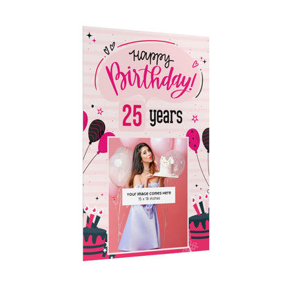 Happy Birthday Black & Pink Glam - Customizable 'Years' and 'Photo' Poster