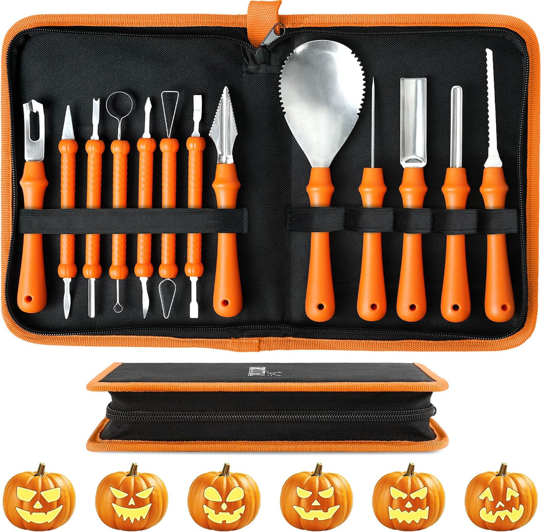 KatchOn, Professional Pumpkin Carving Kits - Pack of 31 | Halloween Pumpkin Carving Tools, 13 Pcs Heavy Duty Stainless Steel | 18 Pcs Pumpkin Carving Stencils for Halloween Decor Jack-O-Lanterns