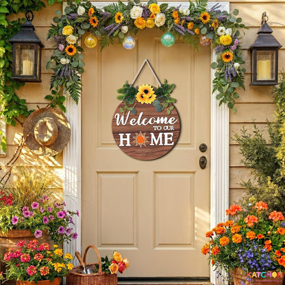 KatchOn 21 Interchangeable Welcome Sign for Front Door Wreaths, Porch Signs | Rustic Wood Welcome sign Wreaths for Wall Home House Warming gifts Outdoor Farmhouse Porch Summer Holiday Halloween Christmas