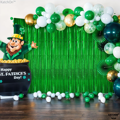 KatchOn, XtraLarge Iridescent Green Streamers Party Decorations - 3.2x8 Feet, Pack of 2 | Fringe Backdrop for Jungle or Dinosaur Birthday | Green Party Decorations | Graduation Decorations 2025