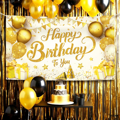 KatchOn, Gold Happy Birthday Banner - XtraLarge 72x44 Inch | Birthday Decorations for Women, Men, Boys and Girls | Hbd Banner Backdrop Gold And White Party Decoration