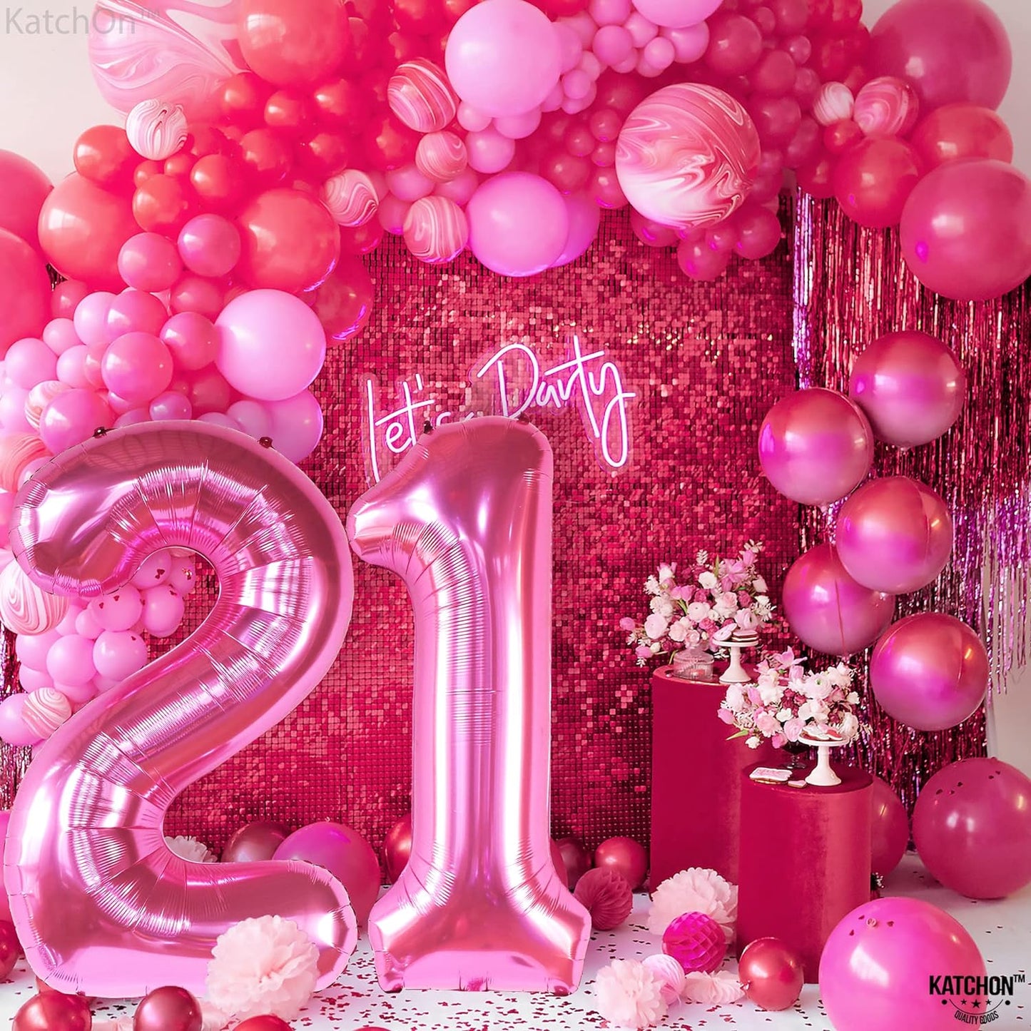 KatchOn, Hot Pink 21 Balloon Number - 40 Inch | Pink 21st Birthday Balloons for Her | 21st Birthday Decorations For Her Pink| 21st Birthday Pink, Hot Pink 21 Balloons | Pink 21st Birthday Decorations