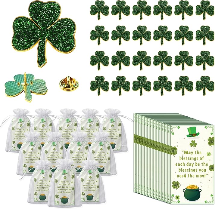 KatchOn, St Patricks Day Party Favors - Pack of 25 | St Patricks Day Pins with Blessing Cards and Gift Bags | St Patricks Day Accessories for St. Patrick's Day Decorations