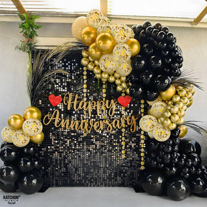 Black and gold with confetti Latex Balloons