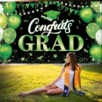 KatchOn, XtraLarge Congrats Grad Banner - 72x44 Inch | Green and Black Congratulations Backdrop | Graduation Banner Class of 2026, Graduation Decorations Class of 2026 | Graduation Decorations 2026