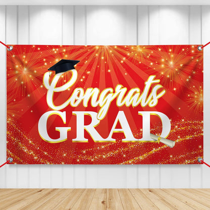 KatchOn, Red Congrats Grad Banner - Xtralarge, 72x44 Inch | Red and Gold Congrats Grad Banner for Graduation Party Decorations 2026 | Graduation Decorations 2026