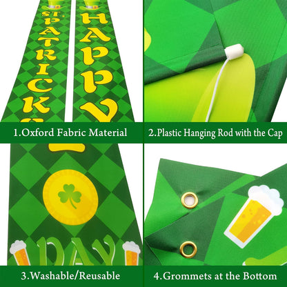 Huge, St Patricks Day Banner, 2 Pieces - 72x12 Inch | Happy St Patricks Day Banners, St Patricks Day Party Decorations | St Patricks Day Porch Sign, Shamrock St Patricks Day Decorations for The Home