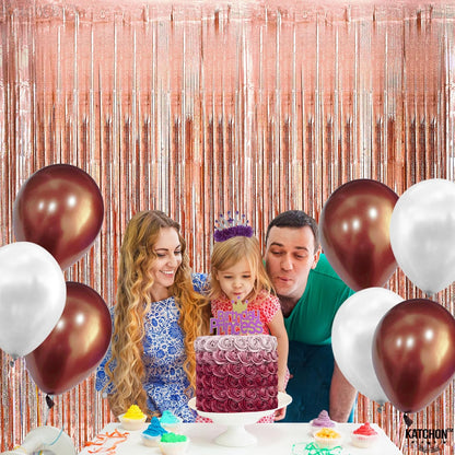 KatchOn, Iridescent Rose Gold Fringe Curtain - XtraLarge, 6.4x8 Feet, Pack of 2 | Rose Gold Streamers for Bachelorette Party Decorations | Rose Gold Birthday Fringe for Rose Gold Party Decorations