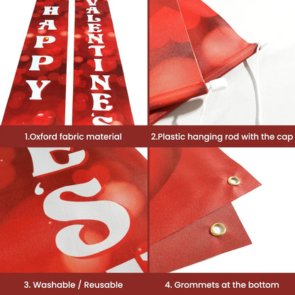 KatchOn, Red Heart Happy Valentines Day Banner - 72x12 Inch | Happy Valentines Banner Porch Sign | Red Valentines Day Door Banner | Happy Valentines Day Decorations for the Home