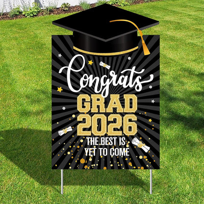 Graduation Decorations 2026 | Graduation Yard Signs Class Of 2026-16x10 Inches | Black And Gold Congrats Grad Yard Sign | Graduation Lawn Signs for Black And Gold,Congrats Grad Decorations, Katchon