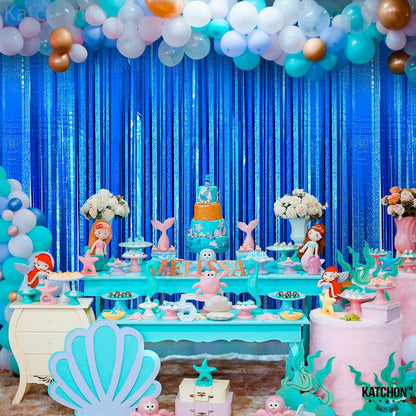 KatchOn, XtraLarge Blue Iridescent Streamers - 6.4x8 Feet, Pack of 2 | Blue Tinsel Backdrop for Ocean Themed Party Decor | Blue Streamers Backdrop for Blue Decorations, Under The Sea Party Decorations