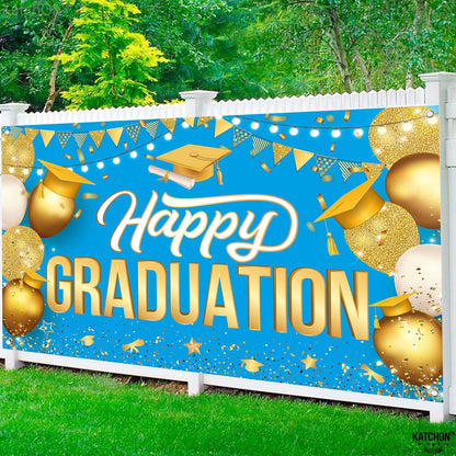 KatchOn, Happy Graduation Banner Blue and Gold - XtraLarge 72x44 Inch | Graduation Backdrop 2026, Graduation Decorations 2026 | Congratulations Banner for 2026 Graduation Decorations