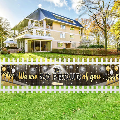KatchOn, XtraLarge Black We Are So Proud of You Banner - 120x20 Inch | Graduation Decorations 2026 | Black and Gold Graduation Yard Banner for Outdoor Grad Decorations 2026 | 2026 Graduation Banner