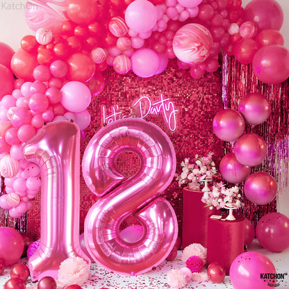 KatchOn, Hot Pink 18 Balloon Numbers - 40 Inch | Pink 18th Birthday Decorations for Girls | 18th Birthday Balloons for Girls | Pink Party Decoration | 18th Happy Anniversary Decorations