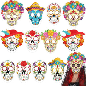 KatchOn, Halloween Face Mask, Pack of 12 | Halloween Party Supplies, Dia De Los Muertos Decorations | Sugar Skull Mask for Day of the Dead Party Decorations | Sugar Skull Decor Dia De Los Muertos Mask