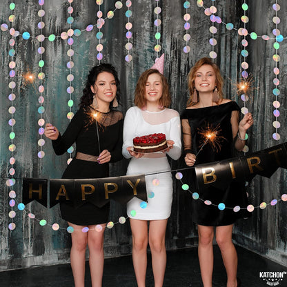 KatchOn, Shiny Iridescent Circles Garland - 4 Strings, No DIY | Disco Silver Garland for Iridescent Party Decorations | Holographic Garlands for Disco Decor | Garlands for Decoration