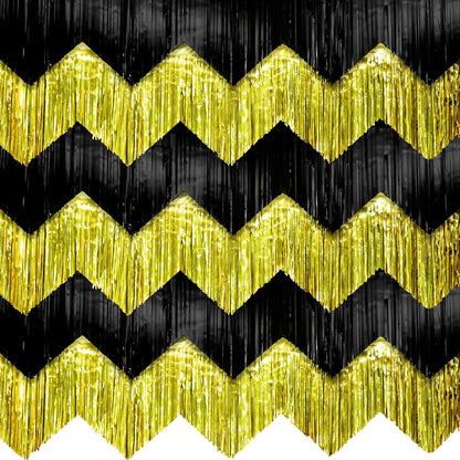 KatchOn, XtraLarge Black and Gold Fringe Backdrop Curtain - 6.6x1.7 Feet, Pack of 6 | Graduation Party Supplies 2026, Graduation Decorations 2026 | Fringe Curtain for Birthday Decorations