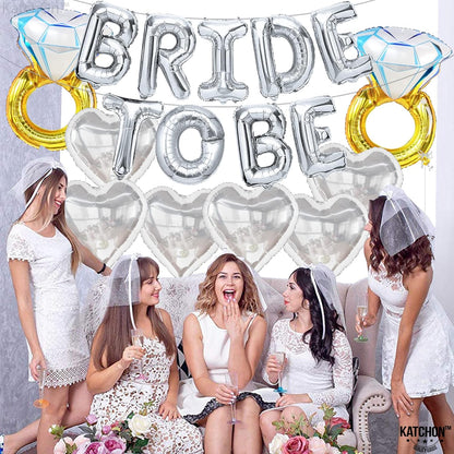 KatchOn, Huge Silver Bride To Be Balloons Set - Pack of 17 | Diamond Ring Balloon, Silver Bachelorette Party Decorations | Bride Balloons Bachelorette | Bachelorette Balloons, Bride To Be Decorations